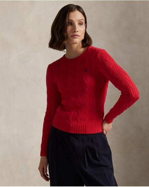 Ralph Lauren Red Baumwoll-Rundhalspullover Mit Zopfmuster