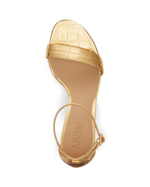 Ralph Lauren Allie Mid-Heel Metallic Embossed Sandal