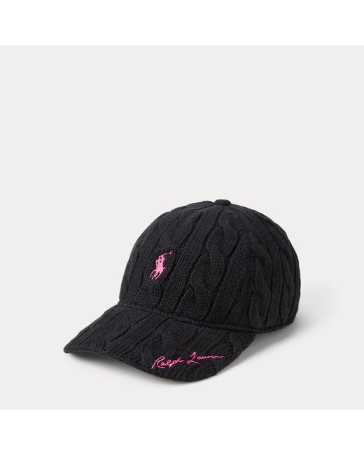 Polo Ralph Lauren Black Pony Cable-Knit Cotton Ball Cap