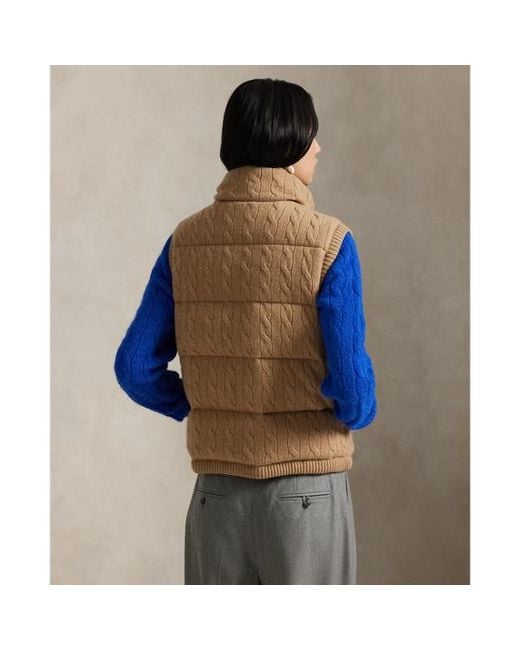 Polo Ralph Lauren Blue Cable-Knit Wool-Cashmere Puffer Gilet