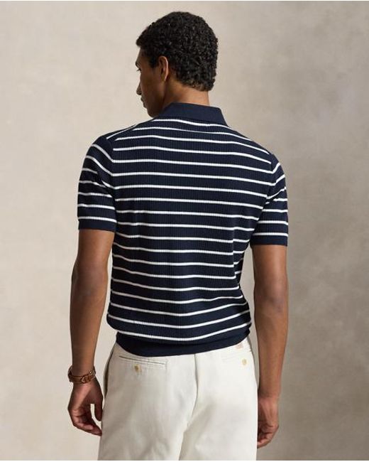 Polo Ralph Lauren Blue Striped Cotton Polo-Collar Jumper for men
