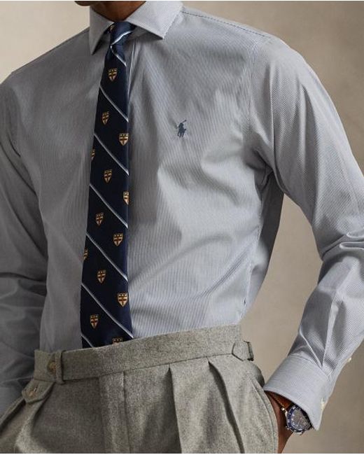 Polo Ralph Lauren Gray Custom Fit Striped Poplin Shirt for men