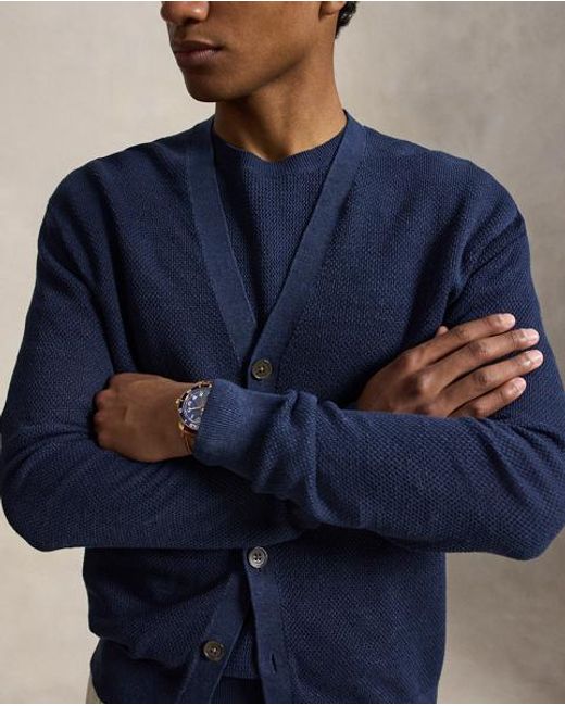 Polo Ralph Lauren Blue Relaxed Fit Linen Cardigan for men