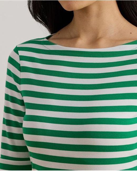 Ralph Lauren Green Striped Stretch Cotton Boatneck T-Shirt