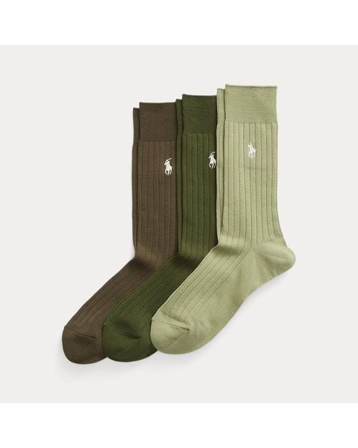 Tre paia di calze misto cotone a coste di Polo Ralph Lauren in Green da Uomo