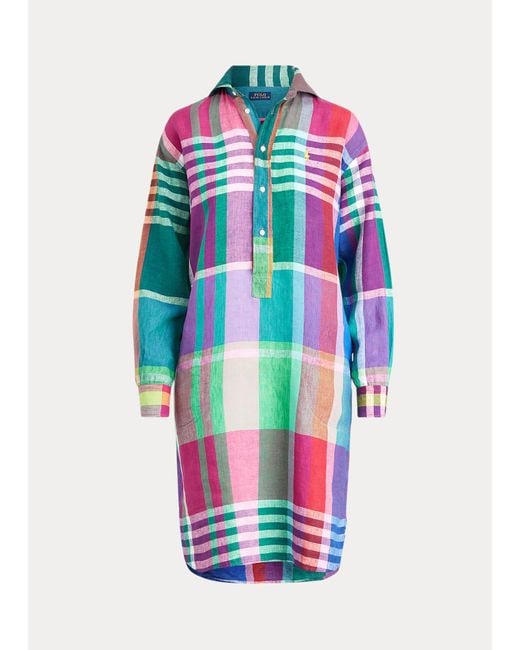 Polo Ralph Lauren Linen Madras Dress in Green