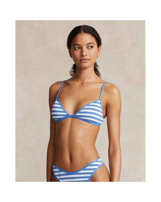 Top da bikini a righe con scollo a V di Polo Ralph Lauren in Blue