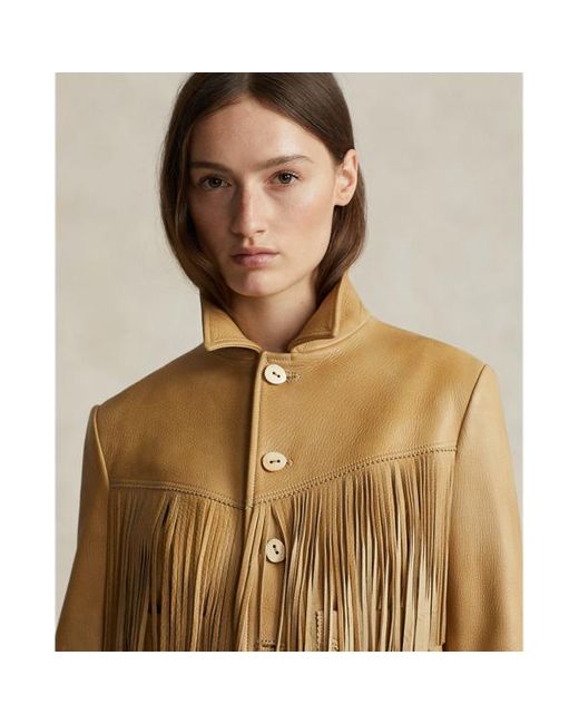 Polo Ralph Lauren Brown Fringe Waxed Leather Jacket