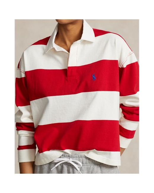 Polo Ralph Lauren Red Kurzes Jersey-Rugbyhemd mit Streifen