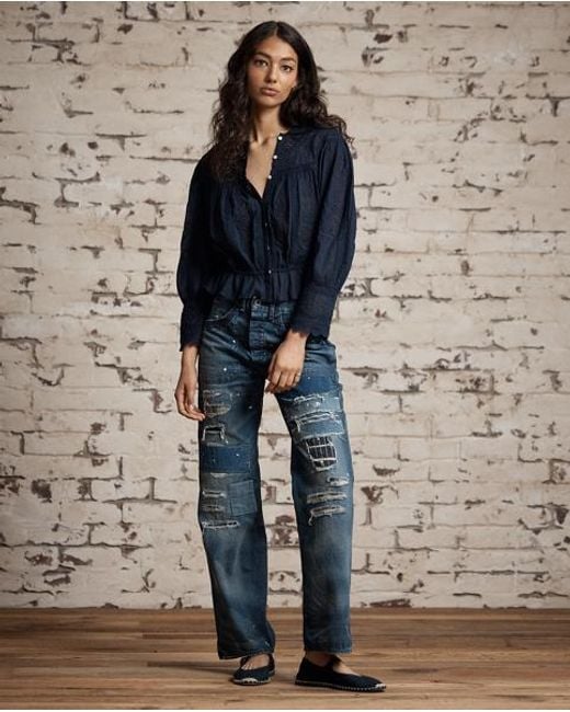 RRL Blue Bestickte Bluse Aus Baumwollvoile