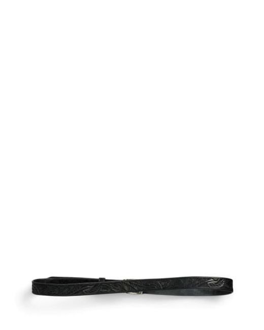 RRL Black Hand-Tooled Leather Belt for men
