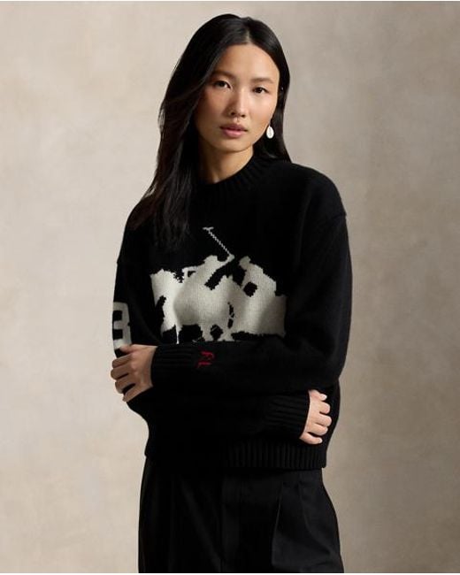 Polo Ralph Lauren Black Graphic Wool Crewneck Jumper