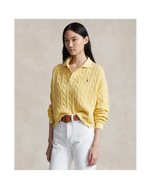 Polo Ralph Lauren Yellow Langärmliges Poloshirt mit Zopfmuster