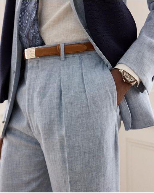 Ralph Lauren Blue Hand-Tailored Linen-Blend Trouser for men