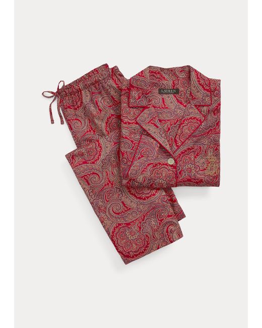 Pyjama en satinette motif paisley Ralph Lauren en coloris Red