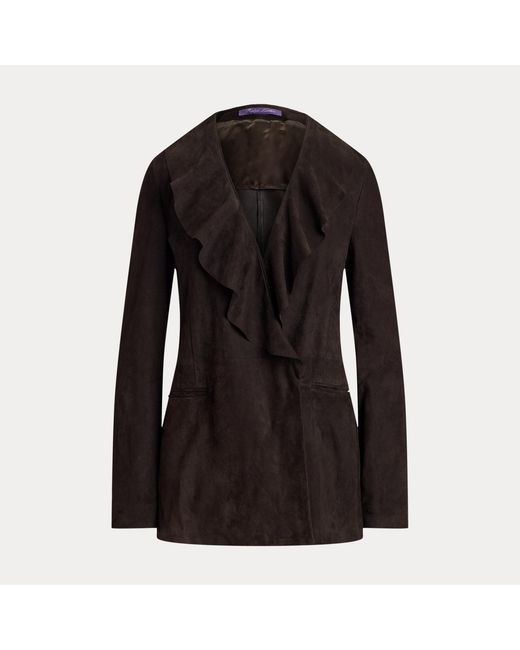 Ralph Lauren Black Heddie Ruffle-Trim Lamb-Suede Jacket