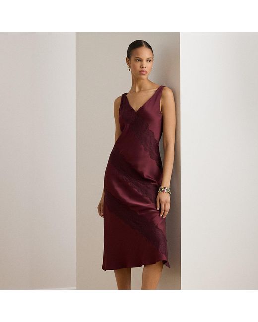 Ralph Lauren Purple Lace-Trim Charmeuse Cocktail Dress