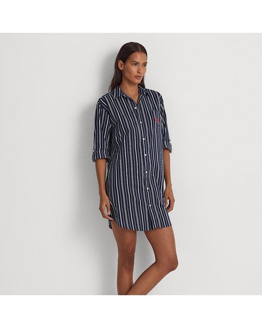 Camicia da notte in cotone a righe di Ralph Lauren in Blu | Lyst