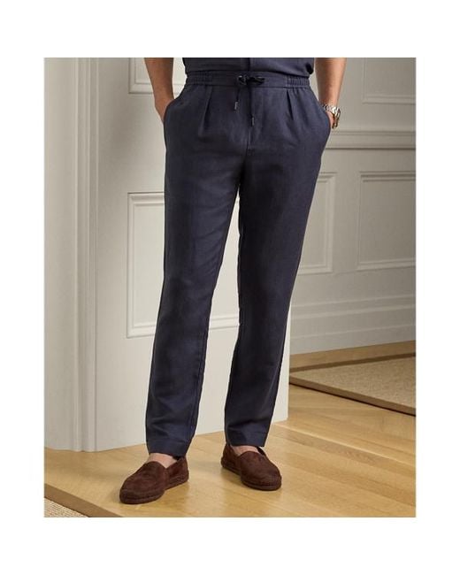Ralph Lauren Blue Hand-Tailored Silk-Linen Trouser for men