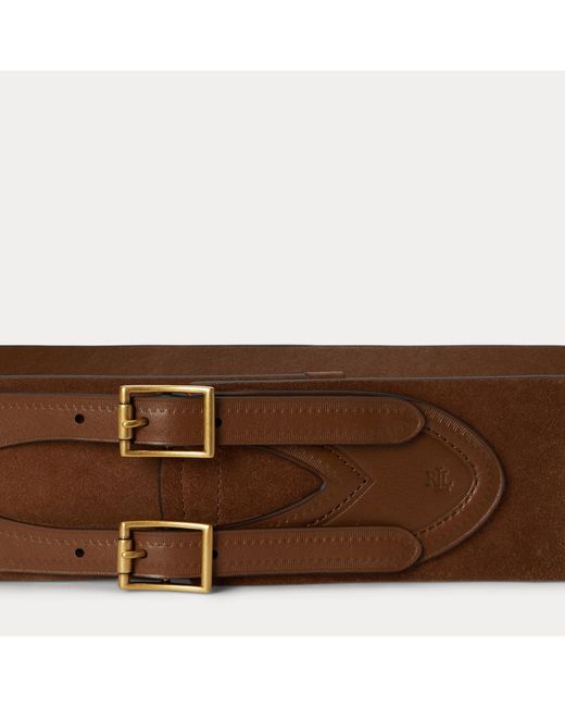 Ralph Lauren Brown Suede & Leather Double-Buckle Wide Belt