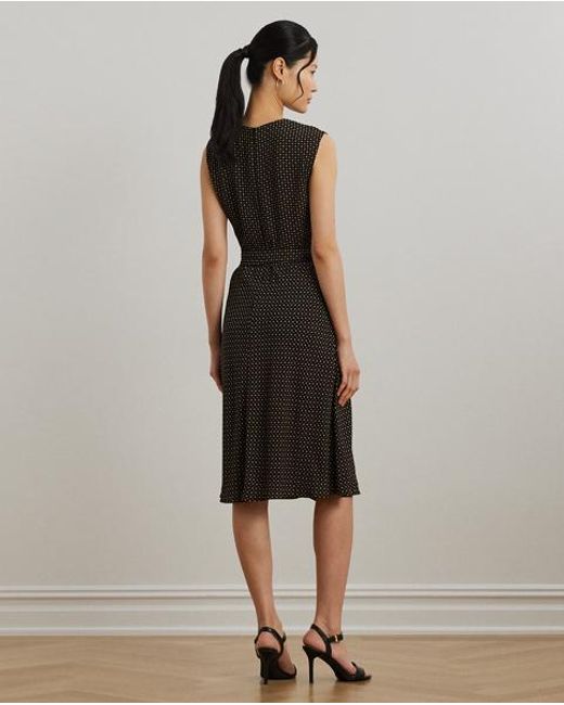 Ralph Lauren Black Gemustertes Crêpe-Midikleid Mit Gürtel