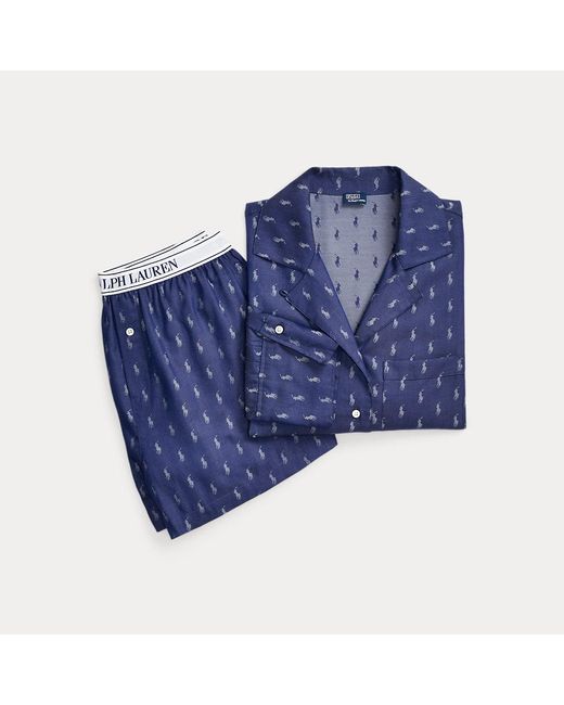 Polo Ralph Lauren Pyjamaset Van Crop Top En Boxer Met Pony in het Blue
