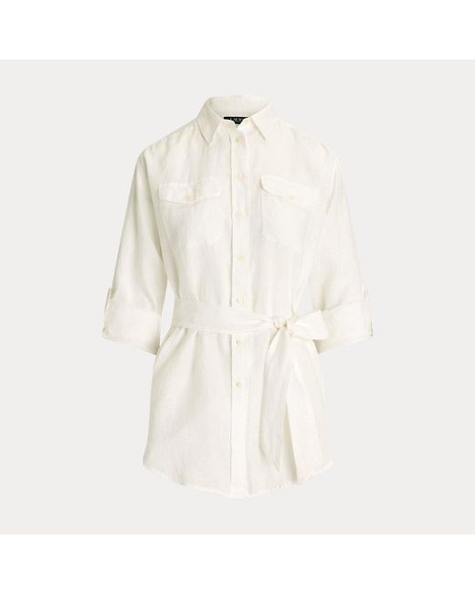 Camisa de lino Relaxed Fit con cinturón Lauren by Ralph Lauren de color White