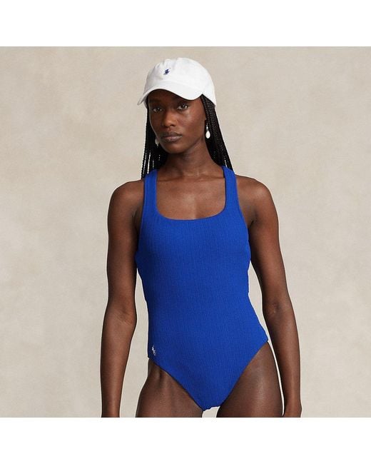 Polo Ralph Lauren Blue Twisted-rib One-piece Swimsuit