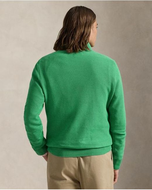 Polo Ralph Lauren Green Mesh-Knit Cotton Quarter-Zip Sweater for men