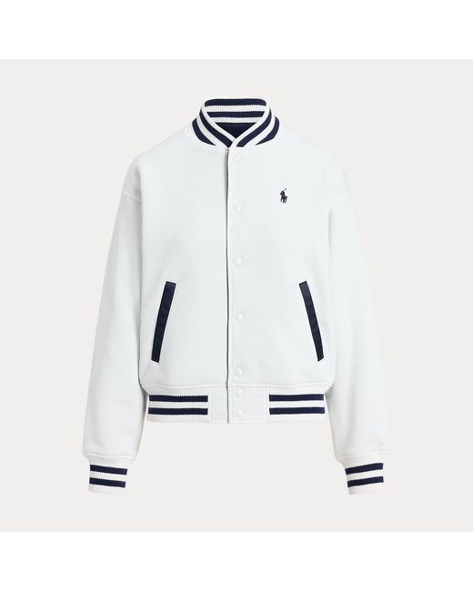 Polo Ralph Lauren White Reversible Fleece Baseball Jacket