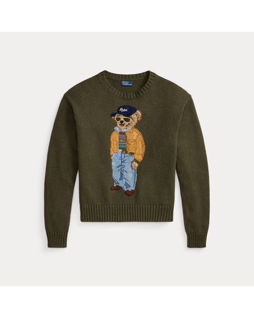 Polo Ralph Lauren Green Polo Bear Cotton Crewneck Jumper