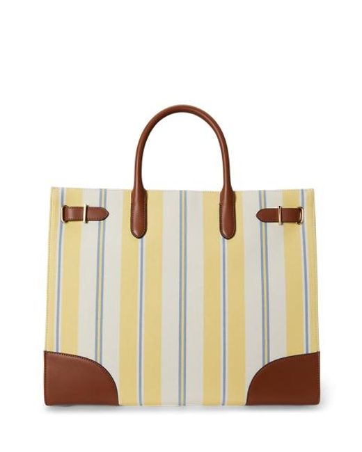 Ralph Lauren Natural Striped Canvas Large Devyn Tote Bag