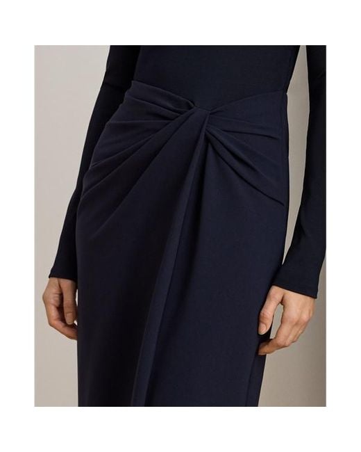 Abito lungo in crêpe a coste di Ralph Lauren in Blue