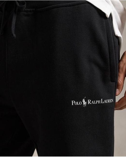 Polo Ralph Lauren Black Relaxed Fit Logo Fleece Tracksuit Bottom for men