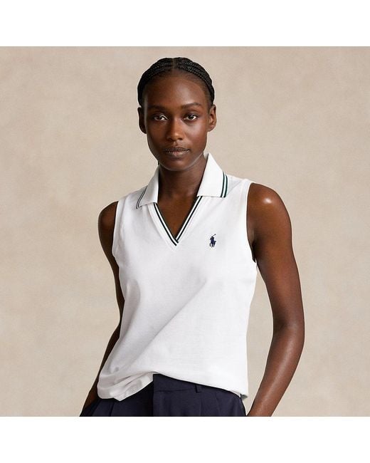 Polo Ralph Lauren White Ärmelloses Piqué-Poloshirt Wimbledon