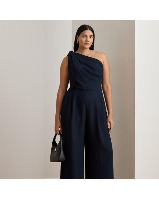Ralph Lauren Blue Ralph Lauren Bow-Trim Crepe One-Shoulder Jumpsuit