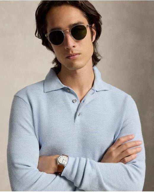 Ralph Lauren Blue Striped Performance Polo-Collar Sweater for men