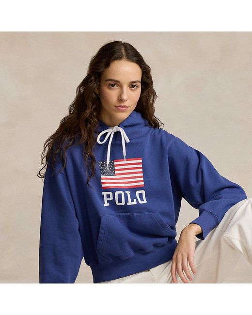 Polo Ralph Lauren Oversized Fleece Hoodie Met Logovlag in het Blue