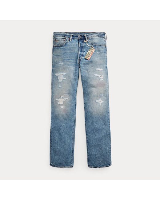 RRL Blue Straight Fit Repaired Clearville Jean for men