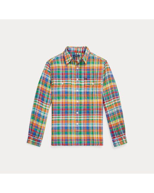 Polo Ralph Lauren Green Classic Fit Plaid Linen Workshirt for men