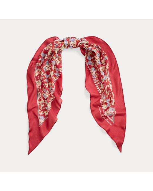Ralph Lauren Red Floral Silk Diamond Scarf