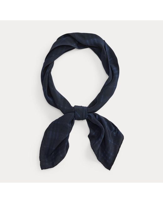 Ralph Lauren Blue Tonal Plaid Silk Crepe Neckerchief for men