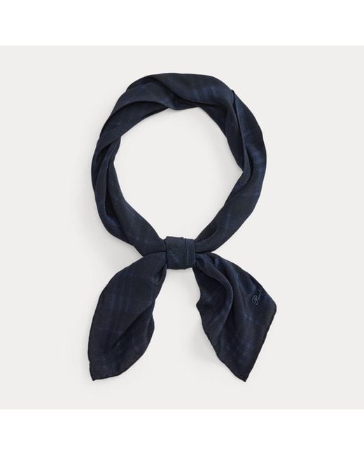 Ralph Lauren Blue Tonal Plaid Silk Crepe Neckerchief for men