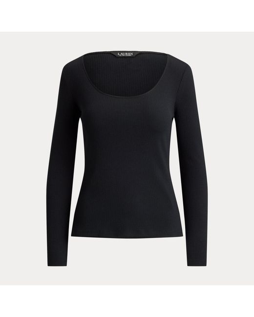 Ralph Lauren Black Long-Sleeved Scoopneck Rib-Knit Tee