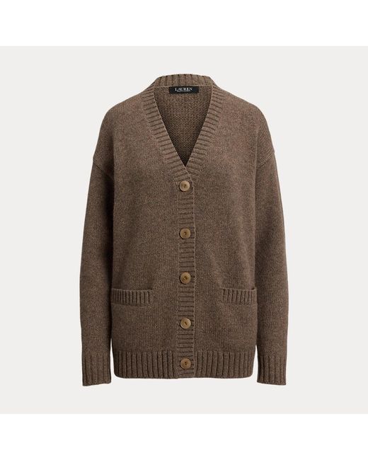 Cardigan in misto lana con scollo a V di Ralph Lauren in Brown