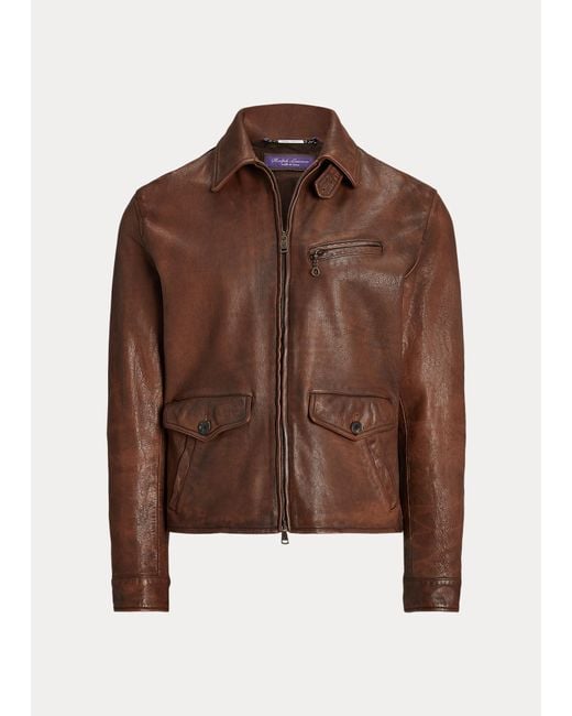 Ralph Lauren Purple Label Brown Hugh Leather Newsboy Jacket for men