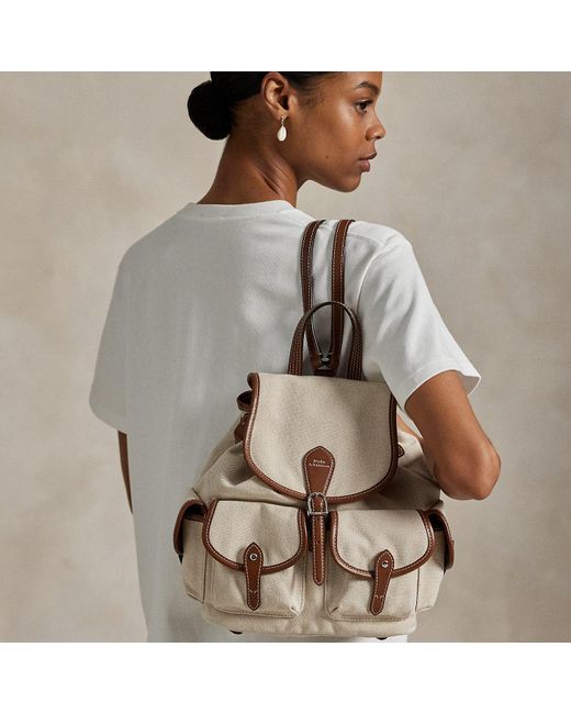 Polo Ralph Lauren Natural Bellport Leather-Trim Canvas Backpack