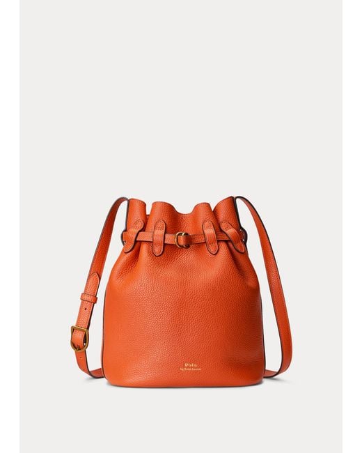 Polo Ralph Lauren Orange Leather Medium Bellport Bucket Bag