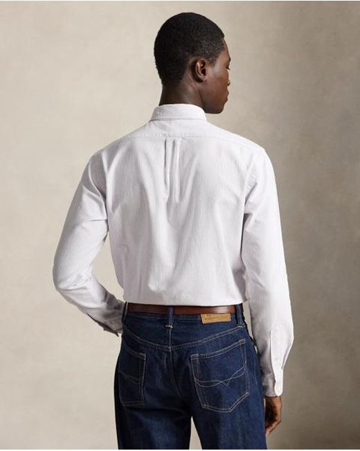 Polo Ralph Lauren White Custom Fit Striped Oxford Shirt for men