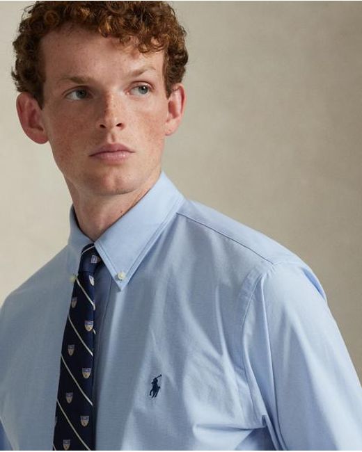 Polo Ralph Lauren Blue Custom Fit Stretch Poplin Shirt for men